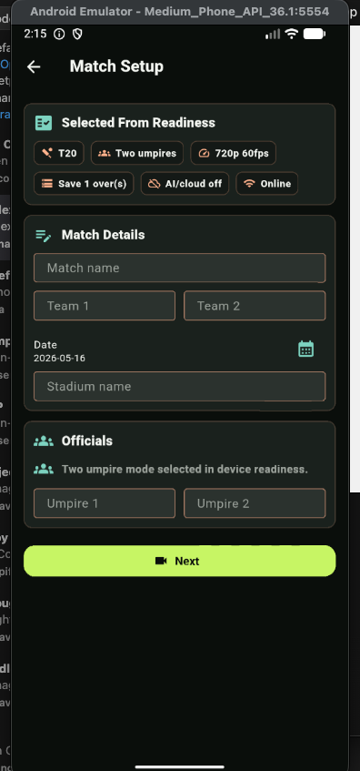 Match setup screen